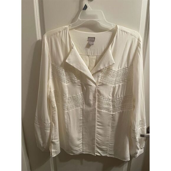 Chicos Tops - Chicos Women's Ivory Lace-Trim Collared Blouse Size S Long Sleeve